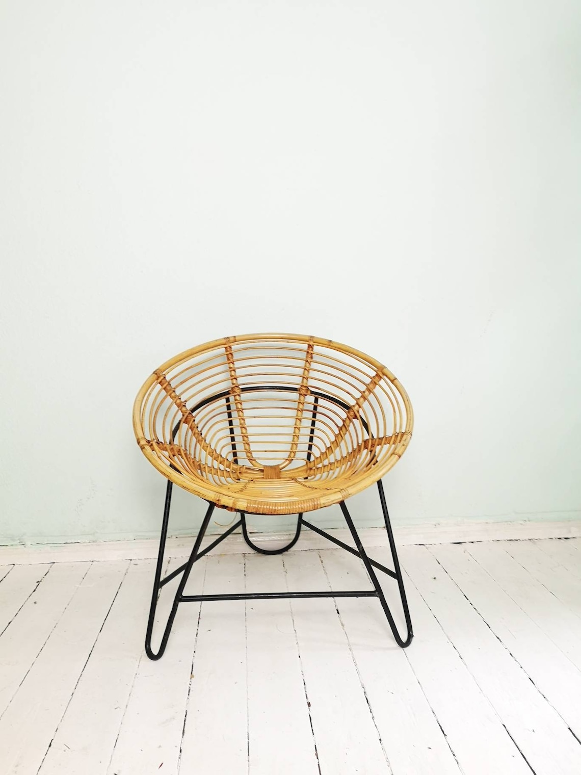 Vintage Basket chair armchair wooden Etsy