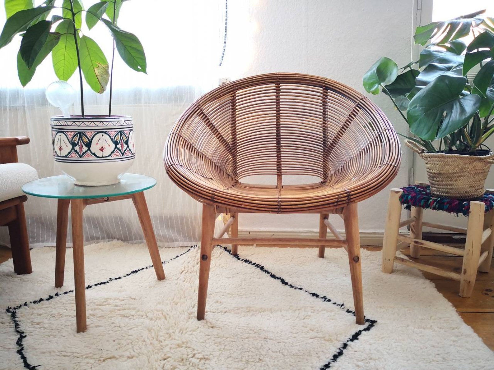 Vintage Basket Chair Armchair Wooden Etsy