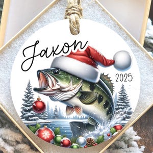 Bass Fish Custom Name Christmas Ornament – Fishing Personalized Name Ornament for Fisherman Outdoorsman – Wildlife Fishing Tree Decoration