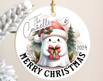 Ghost Christmas Ornament, Personalized Ghost Xmas Ornament Gift, Spooky Halloween Christmas Tree, Spooky Tree Decor, Ornament Gift for Her