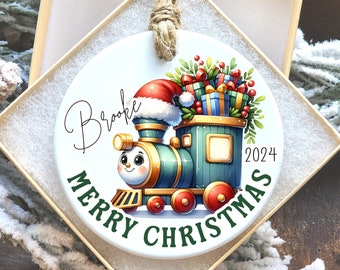 Personalized Train Ornament for Child, Custom Locomotive, Gift for Kid, Family, Train Gifts, Christmas Train Decor, Ceramic Tree Decorations