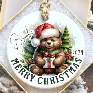 Grizzly Bear Ornament, Custom Bear Christmas Ornament, Personalized Bear Christmas Tree Decor, Cabin, Mountain Ornament, Black Bear, Brown