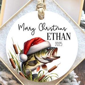 Personalized Christmas Fish Ornament, Fishing, Large Mouth Bass, Custom Name on Ornament, Gift for Fisherman, Custom, Gift for Him, Outdoors