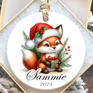 Fox Christmas Ornament, Custom Name Ornament, Personalized Fox Xmas Tree Decor, Boy or Girl Gift, Woodland Animal Tree, Child Name and Year
