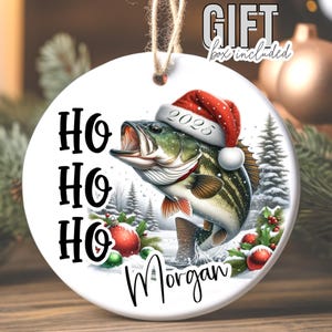 Custom Christmas Fishing Ornament, Large Mouth Bass, Fish Custom Name on Ornament, Gift for Fisherman, Custom, Gift for Him, Son Outdoorsman