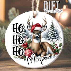 Christmas Deer Ornament Personalized, Deer Hunting, Whitetail Buck Deer Hunter, Custom Name on Ornament, Gift for Him, Wild Game Hunter Gift
