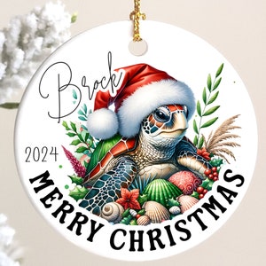 Custom Christmas Ornament of Sea Turtle Personalized Christmas Ornament Ocean Theme Wildlife Art Gift for Ocean Enthusiast Beach Lover