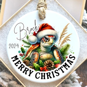 Custom Christmas Ornament of Sea Turtle, Personalized Christmas Ornament, Ocean Theme, Wildlife Art, Gift for Ocean Enthusiast, Beach Lover