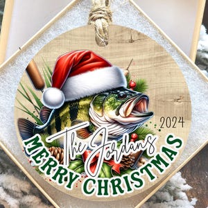 Custom Christmas Fish Ornament, Fishing, Custom Name on Ornament, Bass Fisher Gift for Fisherman, Personalized, Gift for Him, Outdoors, Fish
