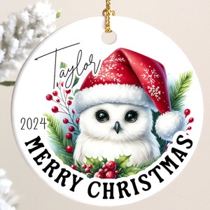 White Owl Custom Christmas Ornament of Owl Personalized Gift, Ceramic Tree Ornament, Wildlife Art, Birdwatcher Gift, Loves Animal, Bird Gift
