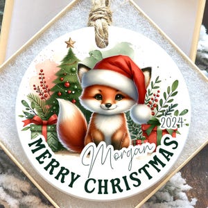 Red Fox Christmas Ornament, Personalized Fox Ornament, Custom Name Ornament for Child, Animal Xmas Tree Decor, Gift for Friend or Family