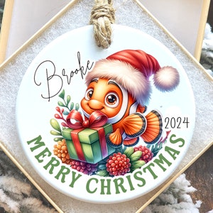 Personalized Fish Ornament for Child, Custom Christmas Ornament, Gift for Child, Fish Gift for Kid, Clownfish Christmas Tree Decor, Ceramic
