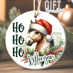 Personalized Horse Christmas Ornament with Name – Custom Equestrian Holiday Decor – Rustic Farm Animal Tree Decoration, Ornament for Horse