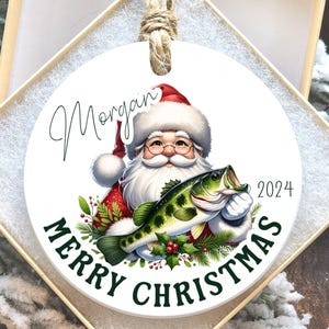 Fishing Christmas Ornament, Custom Name Xmas Ornament for Fisherman, Personalized Large Mouth Bass, Fish Ornament, Gift for Guy Who Fishes