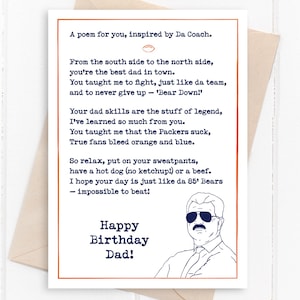 Tarjeta de cumpleaños divertida para papá de los Chicago Bears, tarjeta de Ditka, regalo de los Chicago Bears para el cumpleaños de papá, chiste de papá, tarjeta de hijo, Iron Mike Ditka, deportes de Chicago