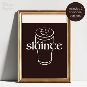 Sláinte 印刷可能なウォールアートバンドル、アイルランドのプリント、ギネスアート、Cheers Irish デコレーション、バーカートアート、印刷可能な聖パトリックの日のポスター、バーサイン