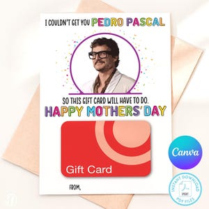 Pedro Pascal Happy Mother&#39;s Day Gift Card Holder, Pedro Pascal card, Last of Us, Gift for women, Funny greeting card, Daddy, Printable PDF