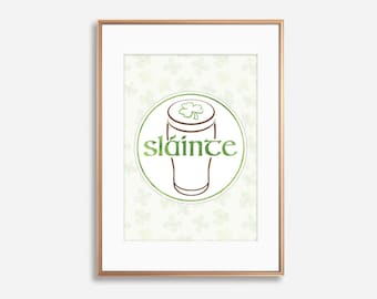 Sláinte Irish Cheers Art Print: St Patrick's Day Bar Decor (Digital Download)