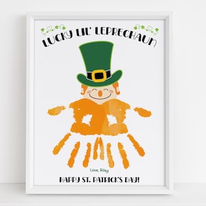 Lucky Leprechaun St Patrick&#39;s Day Printable, Handprint Art, Baby Keepsake, Kindergarten craft, Irish gift, kids preschool activity, wall art
