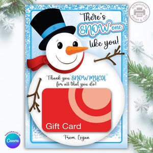 Danke Schnee viel Geschenkkartenhalter, bearbeitbares druckbares Weihnachtsgeschenk Lehrer, Mitarbeitergeschenk, lustige Weihnachtskarte, Feiertagsgeschenkidee Weihnachten
