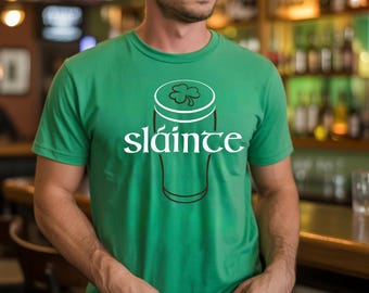 Sláinte Men's St Patrick's day tee, Beer drinking shirt, st paddys irish celtic cheers, four leaf clover, bar crawl shirts, funny pub shirt