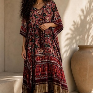 Patola Silk Kaftan Dress • Resort Wear • Plus Size