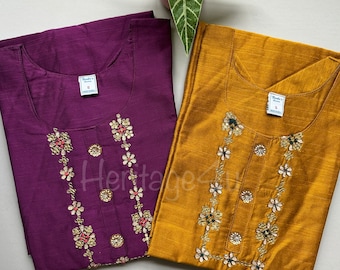 Purple and Mustard Yellow Silk Kurti