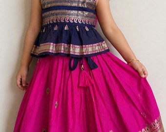 Baby Girl Banarasi Lehenga Choli | Kids Indian Wedding Outfit | Silk Festive Dress