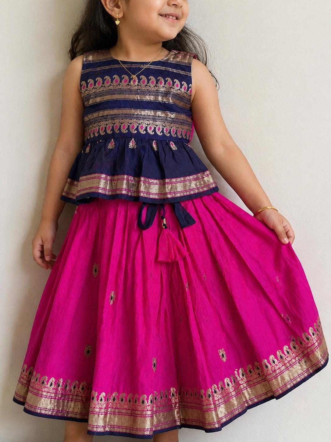 Baby Girl Banarasi Lehenga Choli Kids Indian Wedding Outfit Silk Festive Dress