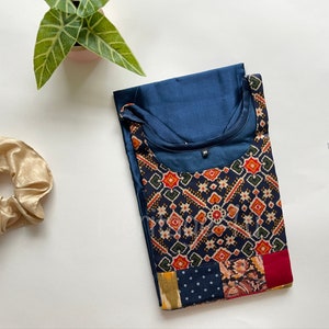 Luxe Navy Gajji Silk Kurti