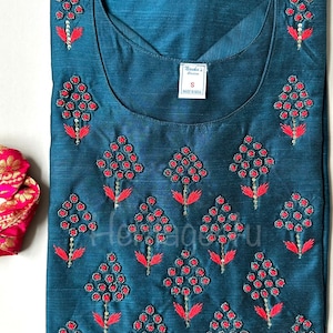 Navy Silk Kurti with Hand Embroidery
