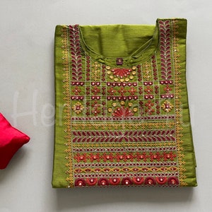 Green Silk kurti with embroidery