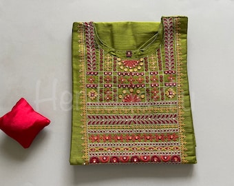 Green Silk kurti with embroidery