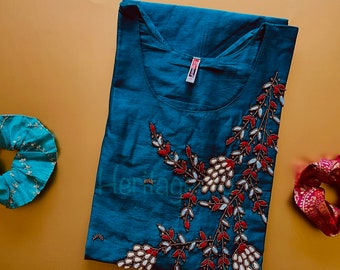 Teal Green Silk Kurti