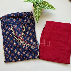 Navy Floral Block Print kurta Pant set