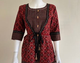 Maroon Block Print Peplum Tunic