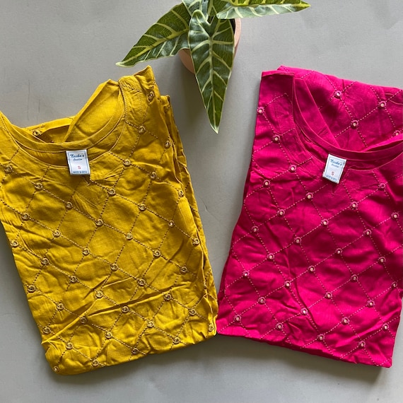 Mirror kurta in Pink, and Mustard Yellow