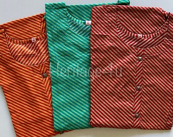 Zigzag Print  Cotton kurta Rust , Green, and Burgundy