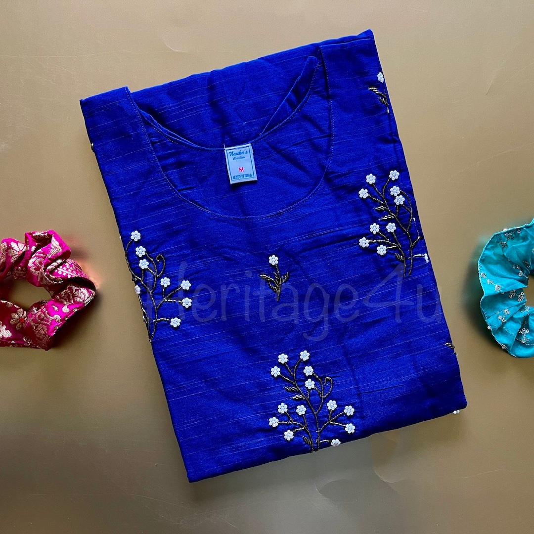 Budget Linen Cotton Kurti Royal Blue - BLK16