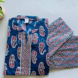 Blue Paisley block print kurta Pant set
