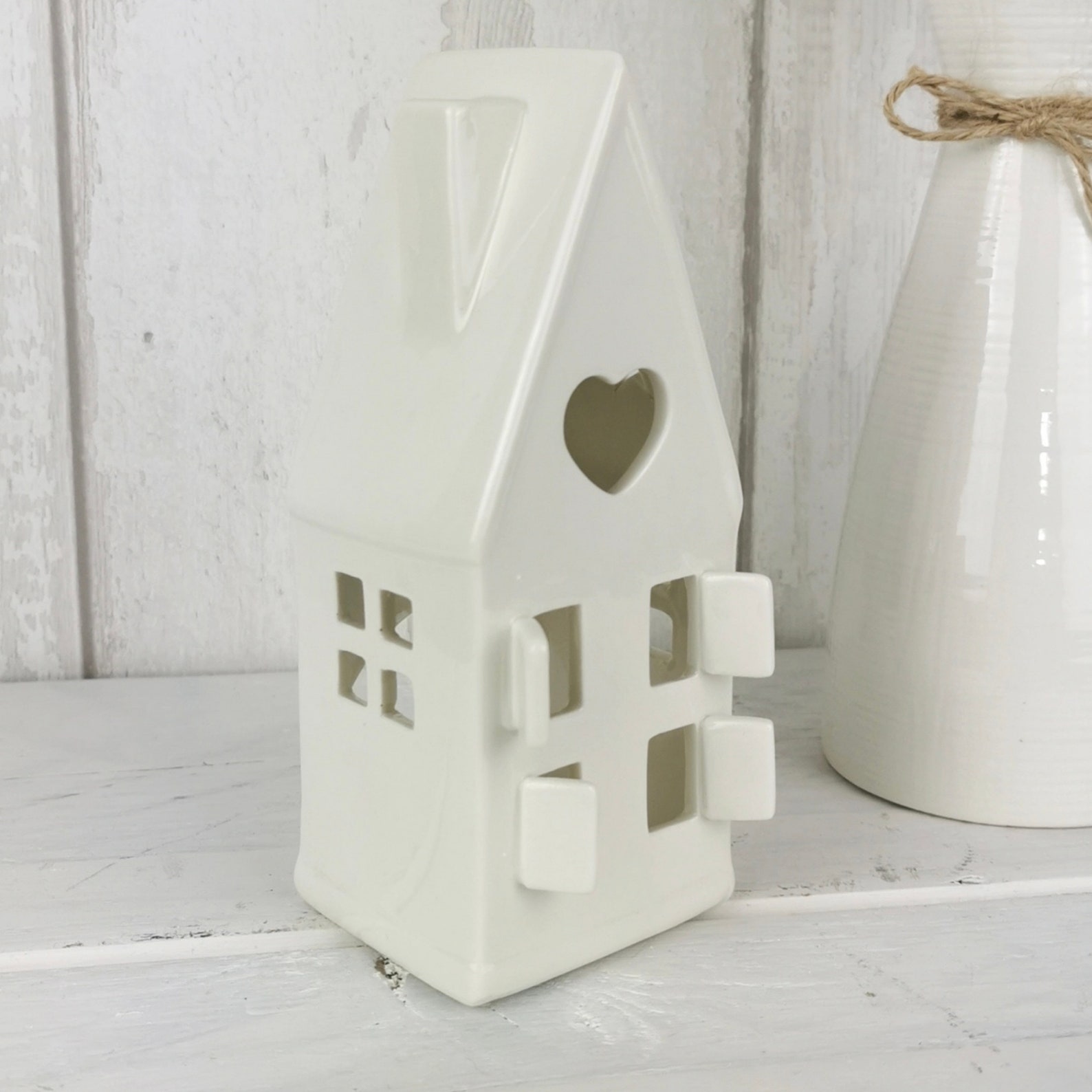 White Ceramic House Tea Light Holder Etsy