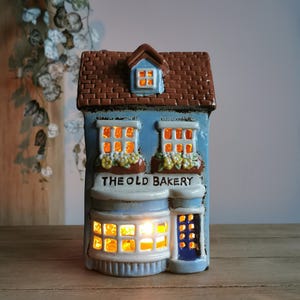 The Old Bakery Ceramic House Tea Light Holder, Blue