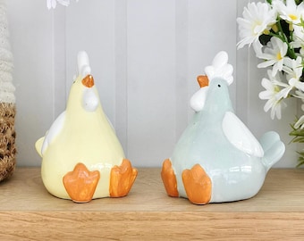 Ceramic Chicken Ornaments, Small Hen Figure, Little Sitting Spring Chick Decorations, Farm Animals, House Warming Gift
