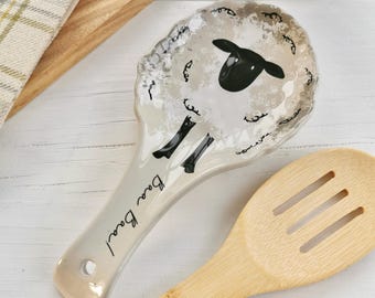 Highland Sheep Ceramic Spoon Rest, Farmhouse Kitchen Decor, Cozy Home Decor, Sheep Gifts, New Home Gift