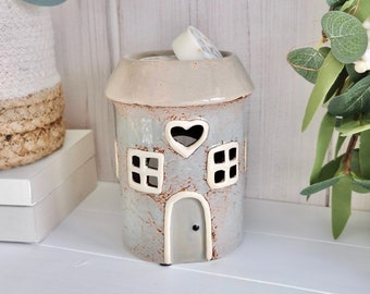 House Wax Melt Burner, Oil Burner, Light Grey Village Pottery