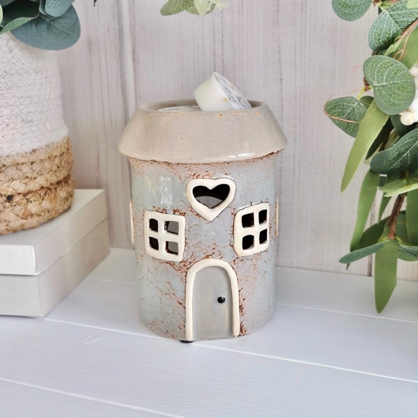 House Wax Melt Burner, Oil Burner, Light Grey Village Pottery