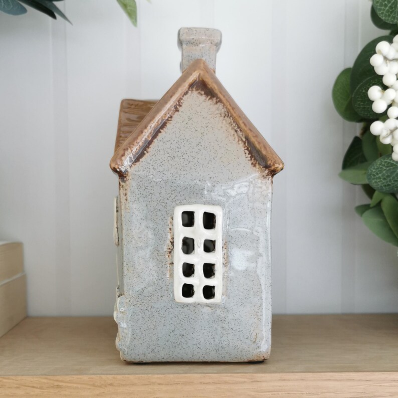 Grey Garden House Tea Light Holder, Decorative Cottage Tealight Holder