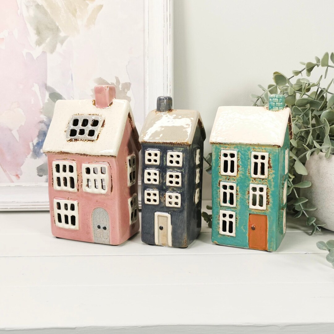 Mini Ceramic House Tealight Holder, 3 Designs to Choose From, Navy/grey