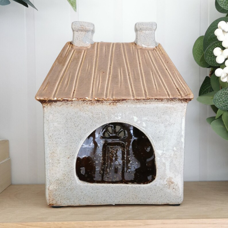 Grey Garden House Tea Light Holder, Decorative Cottage Tealight Holder