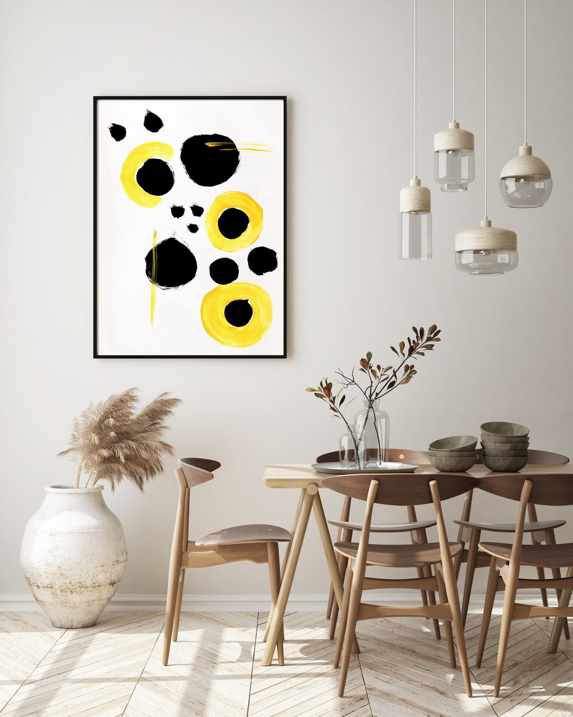 Abstract Wall art Black White yellow Abstract Print Etsy